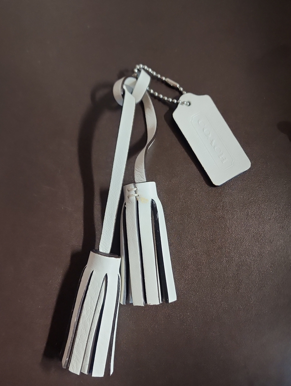 Coach White Leather Double Tassel & Hang Tag Charm Like New